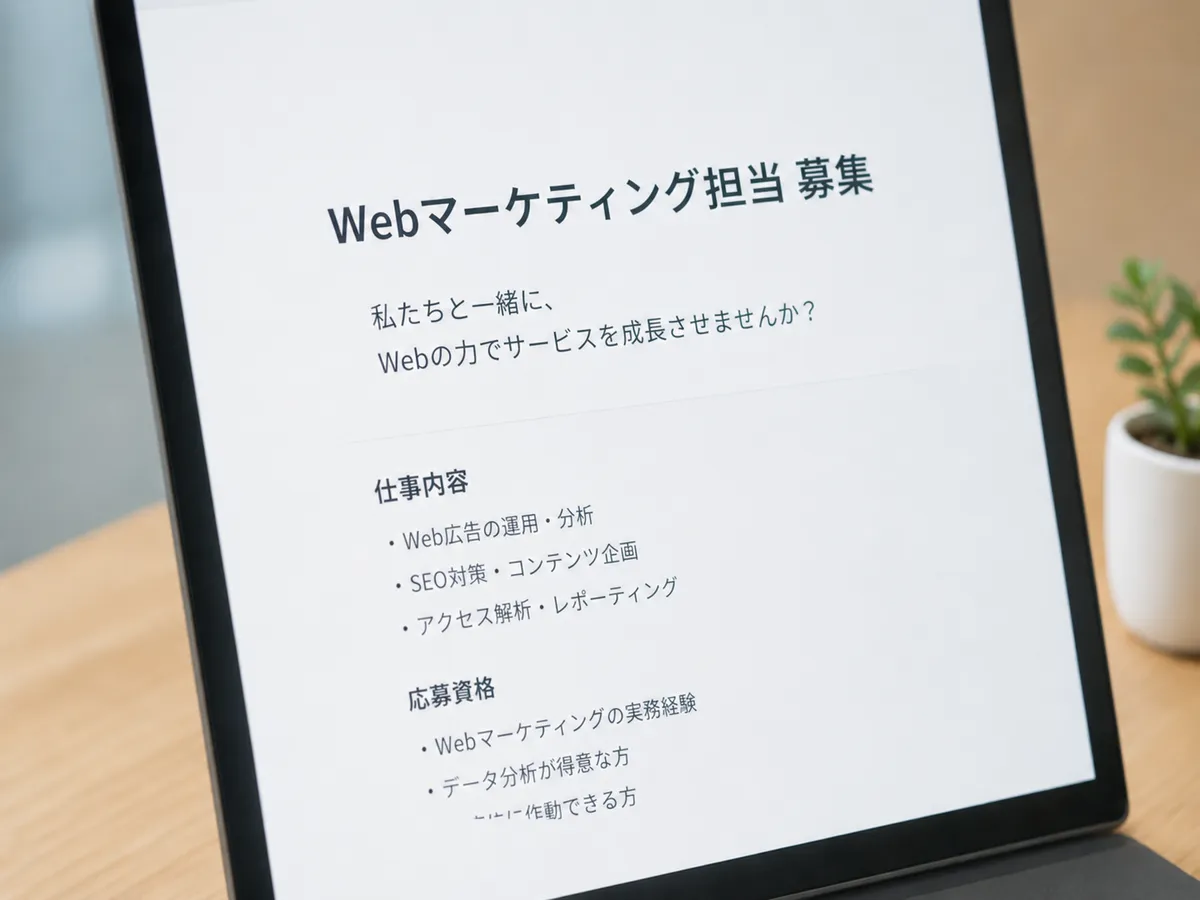 改善後の求人原稿のイメージ。仕事内容や応募資格を具体的に記載