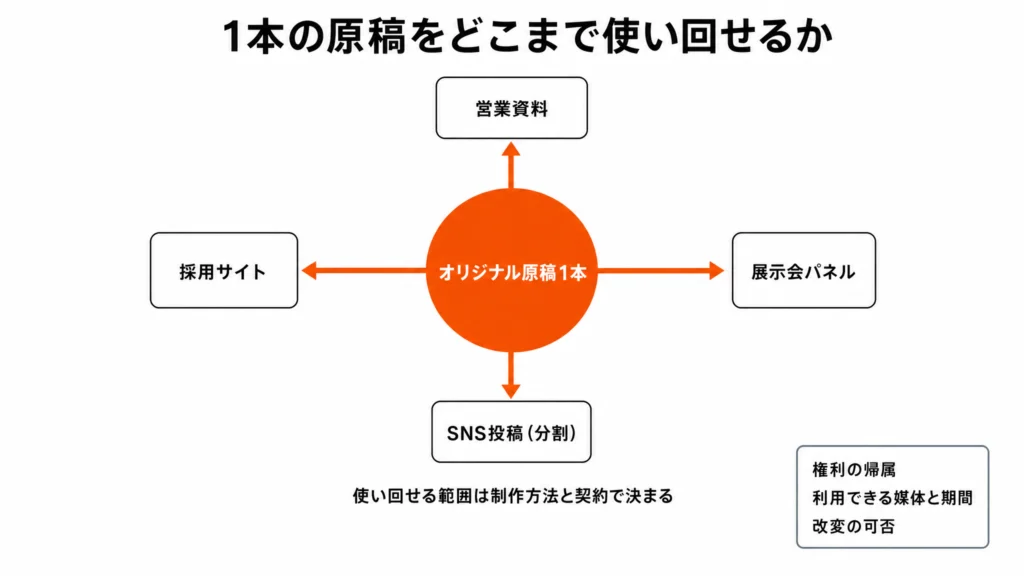 内製の見積りに乗る制作作業と、実際にかかる工数の対比図。学習コスト・確認と修正の工数・属人化のリスクが積み上がる構造