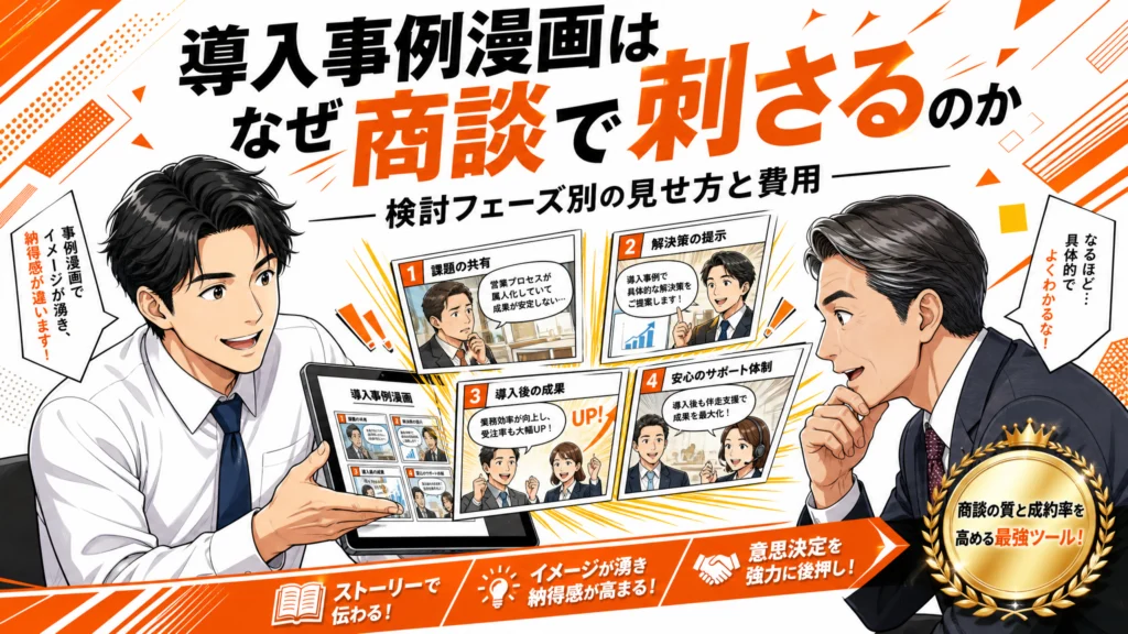 導入事例漫画はなぜ商談で刺さるのか|検討フェーズ別の見せ方と費用