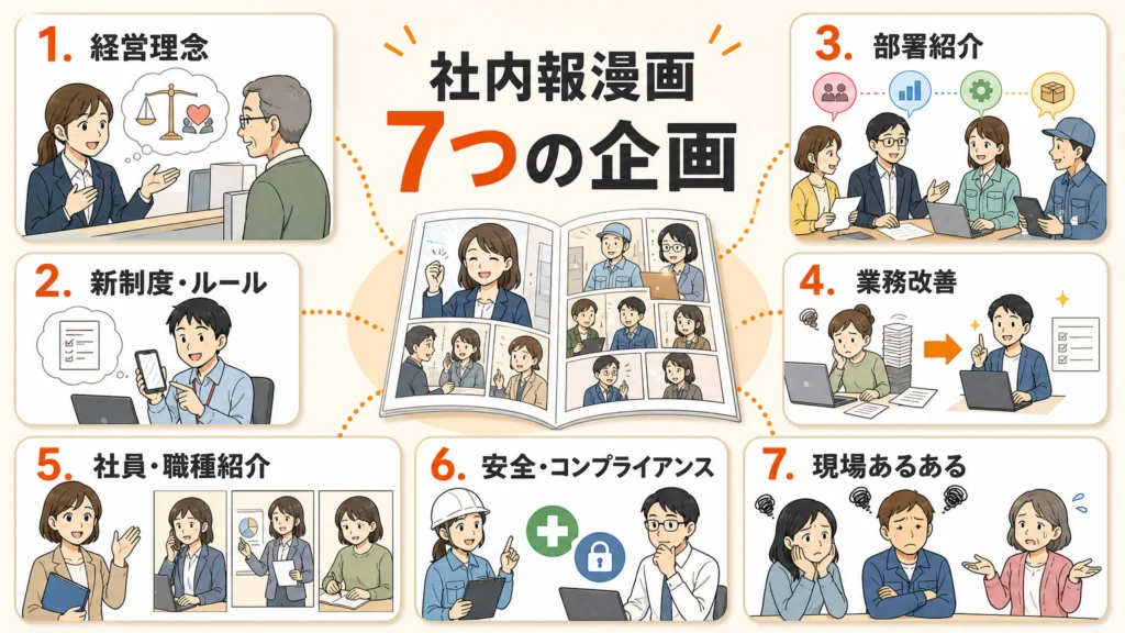 経営理念や制度説明など社内報漫画に向く7つの企画